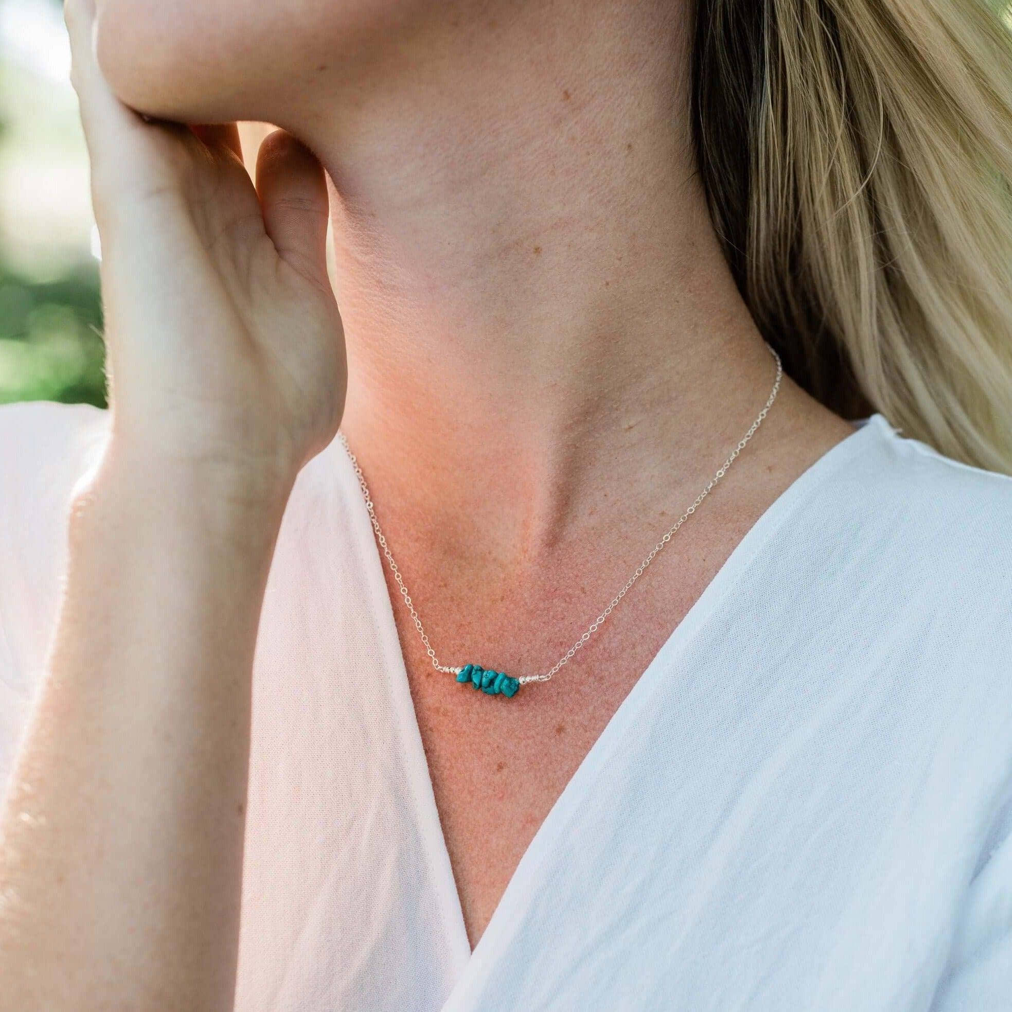 Turquoise Chip Bead Bar Necklace - Turquoise Chip Bead Bar Necklace - Sterling Silver - Luna Tide Handmade Crystal Jewellery