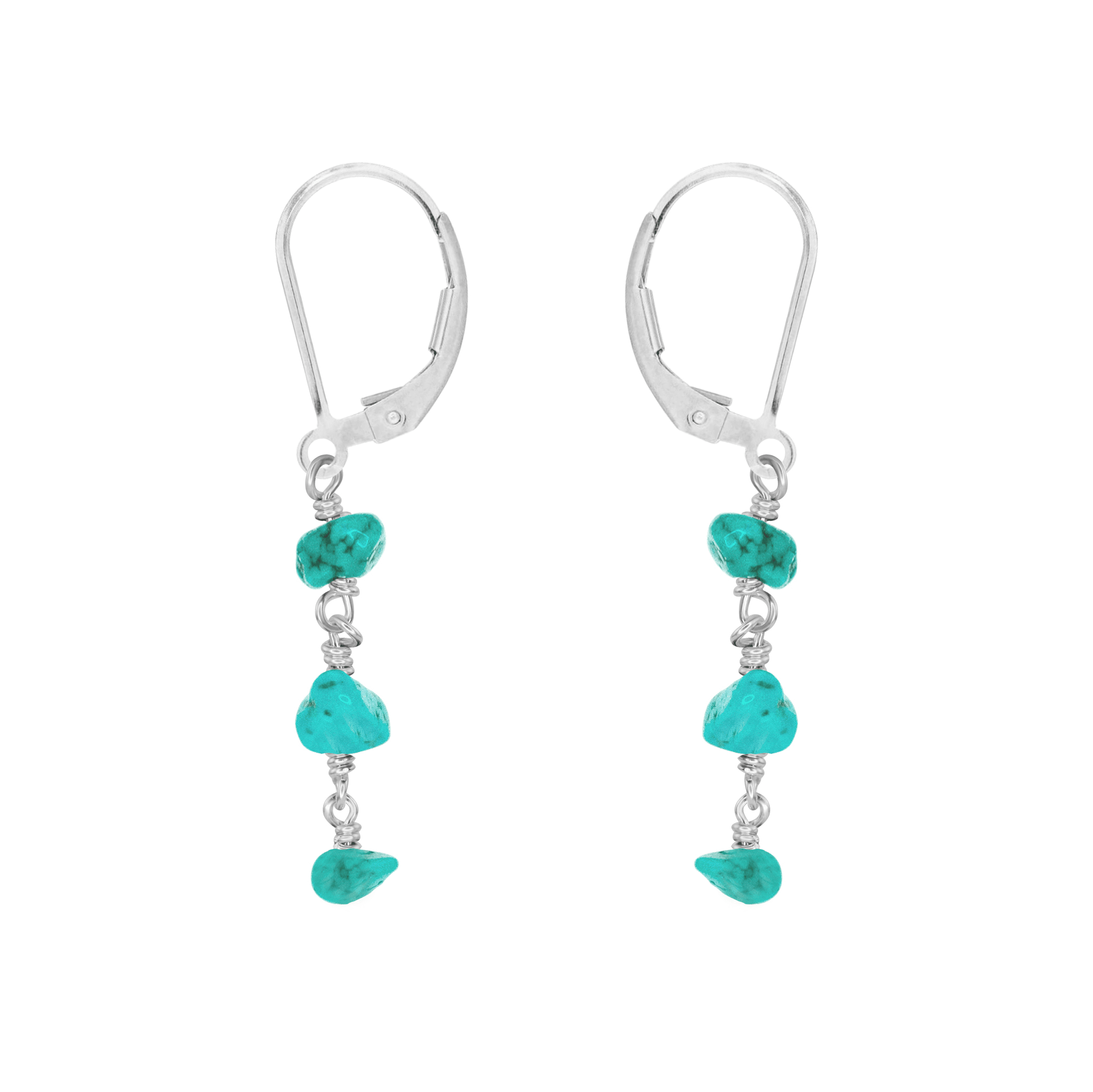 Turquoise Crystal Beaded Chain Dangle Leverback Earrings - Turquoise Crystal Beaded Chain Dangle Leverback Earrings - Sterling Silver - Luna Tide Handmade Crystal Jewellery