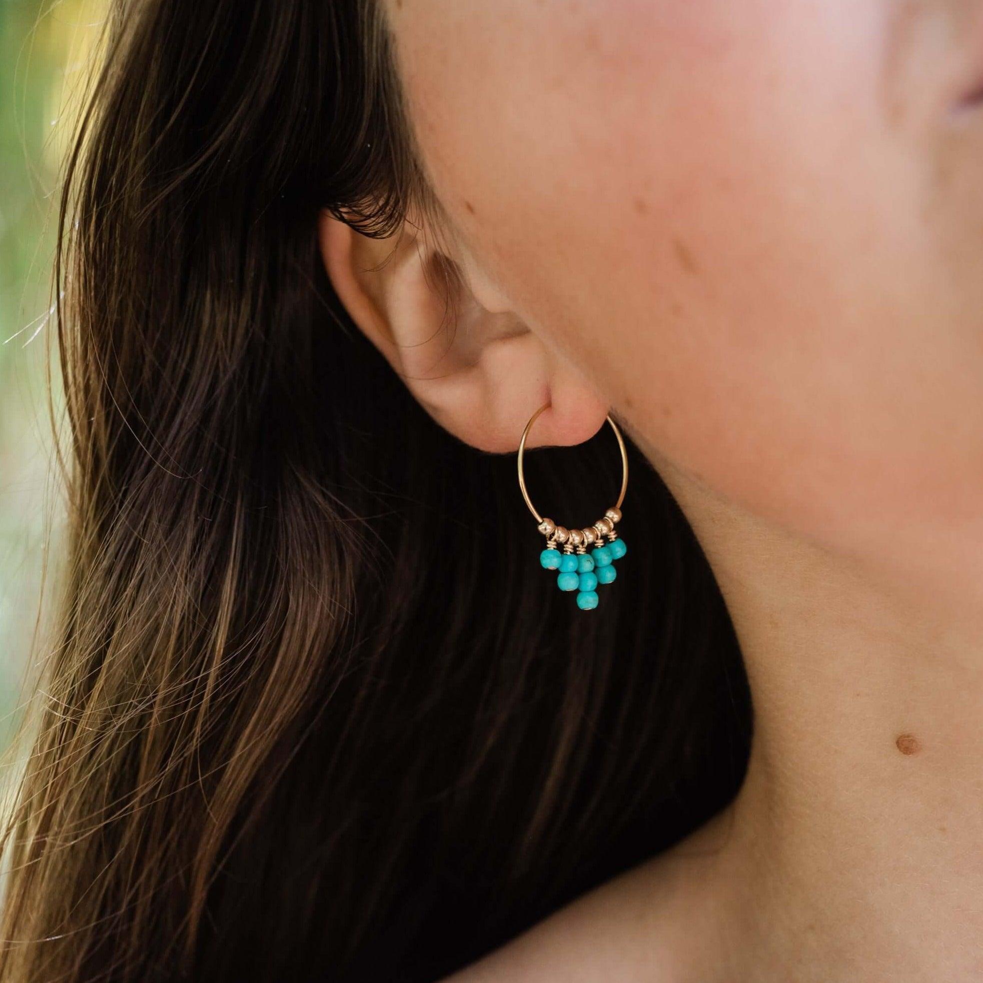 Turquoise Statement Hoop Earrings - Turquoise Statement Hoop Earrings - Sterling Silver - Luna Tide Handmade Crystal Jewellery