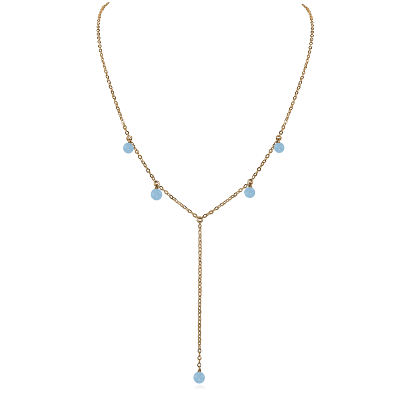 Bronze Aquamarine Gemstone Bead Drop Lariat Y Necklace