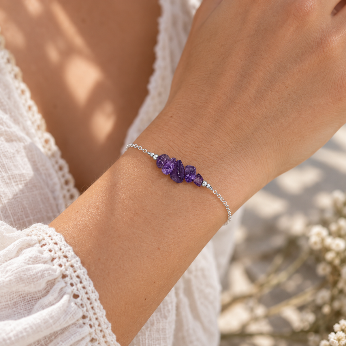 Amethyst Chip Bead Bar Bracelet