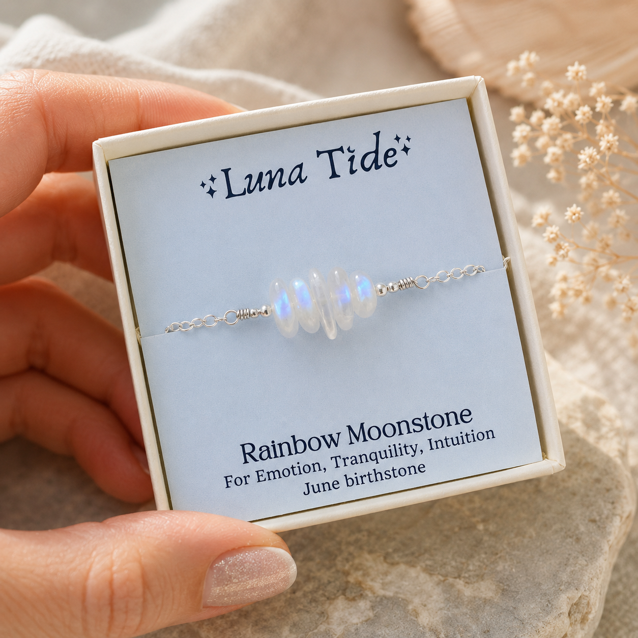 Rainbow moonstone Chip Bead Bar Bracelet