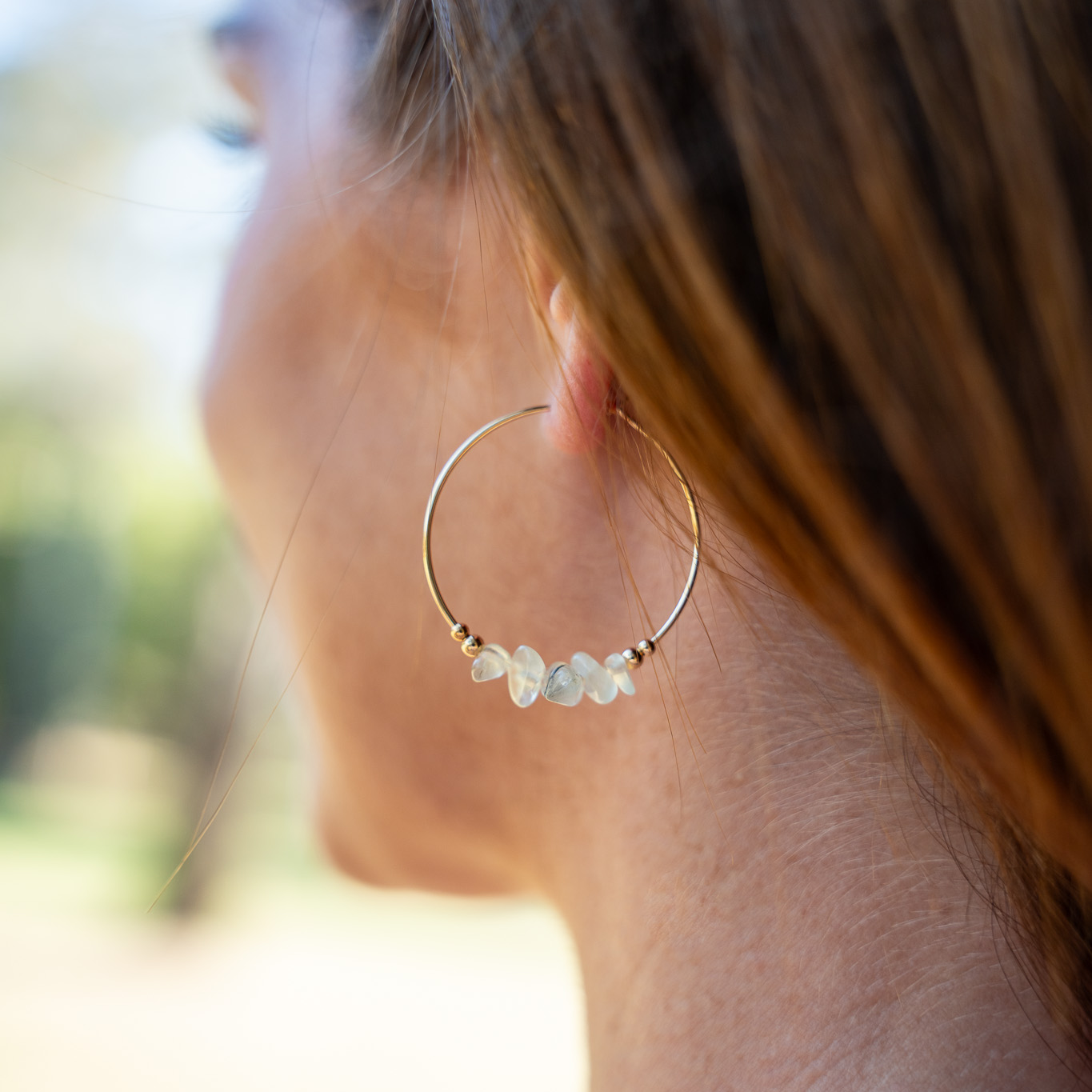 Prehnite Crystal Chip Large Hoop Earrings