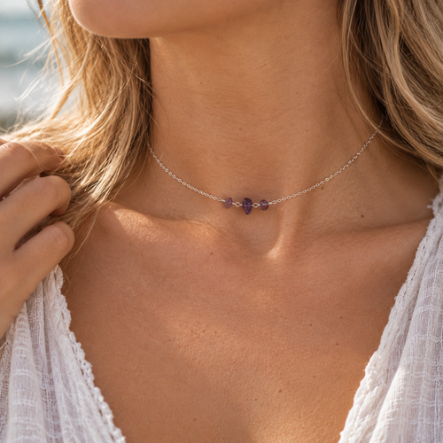 Amethyst Beaded Chain Choker Necklace