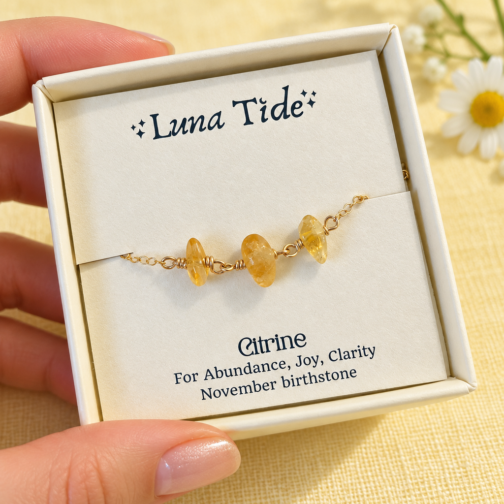 Citrine Crystal Beaded Chain Choker Necklace
