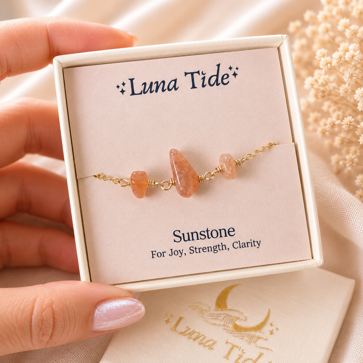 Sunstone Beaded Chain Anklet