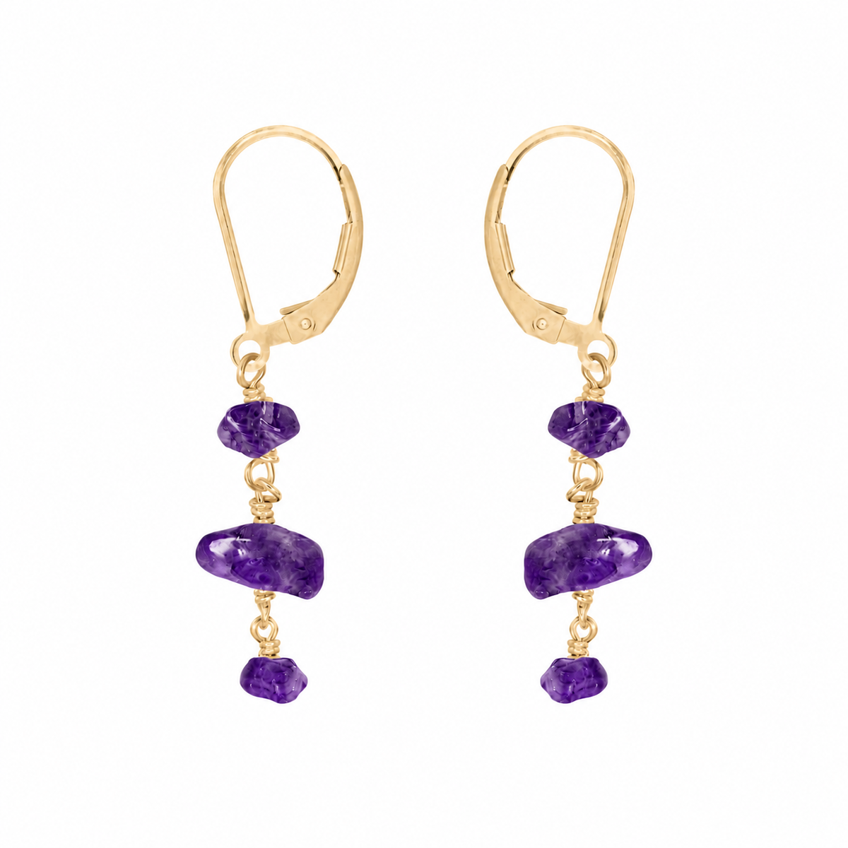 Amethyst Crystal Beaded Chain Dangle Leverback Earrings