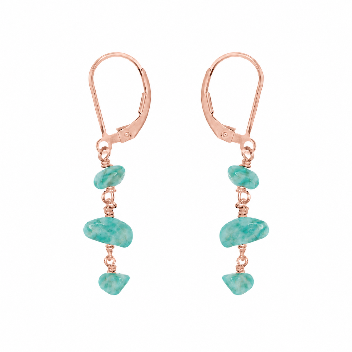 Amazonite Crystal Beaded Chain Dangle Leverback Earrings