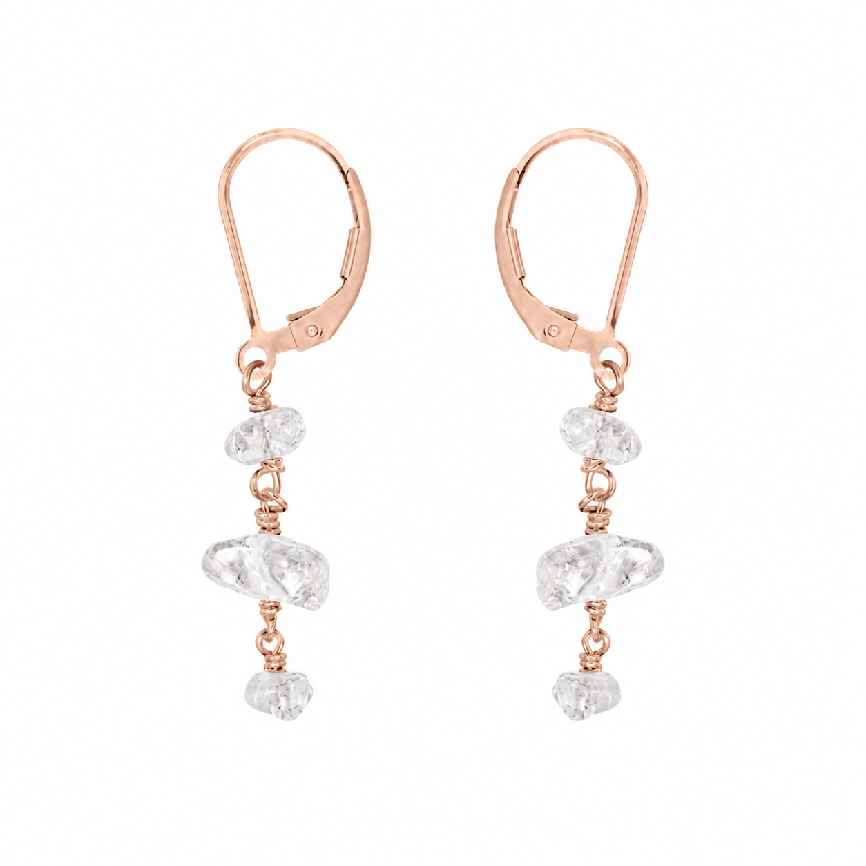 Crystal Quartz Beaded Chain Dangle Leverback Earrings