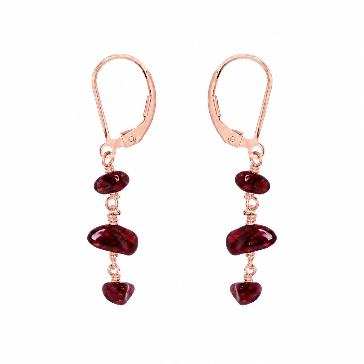 Garnet Crystal Beaded Chain Dangle Leverback Earrings