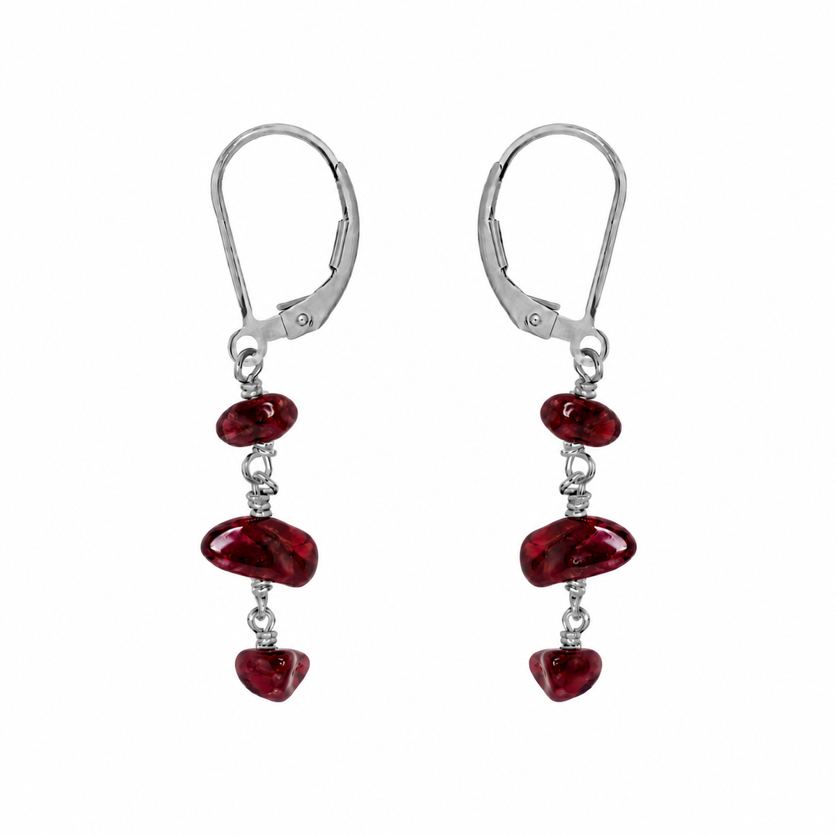 Garnet Crystal Beaded Chain Dangle Leverback Earrings