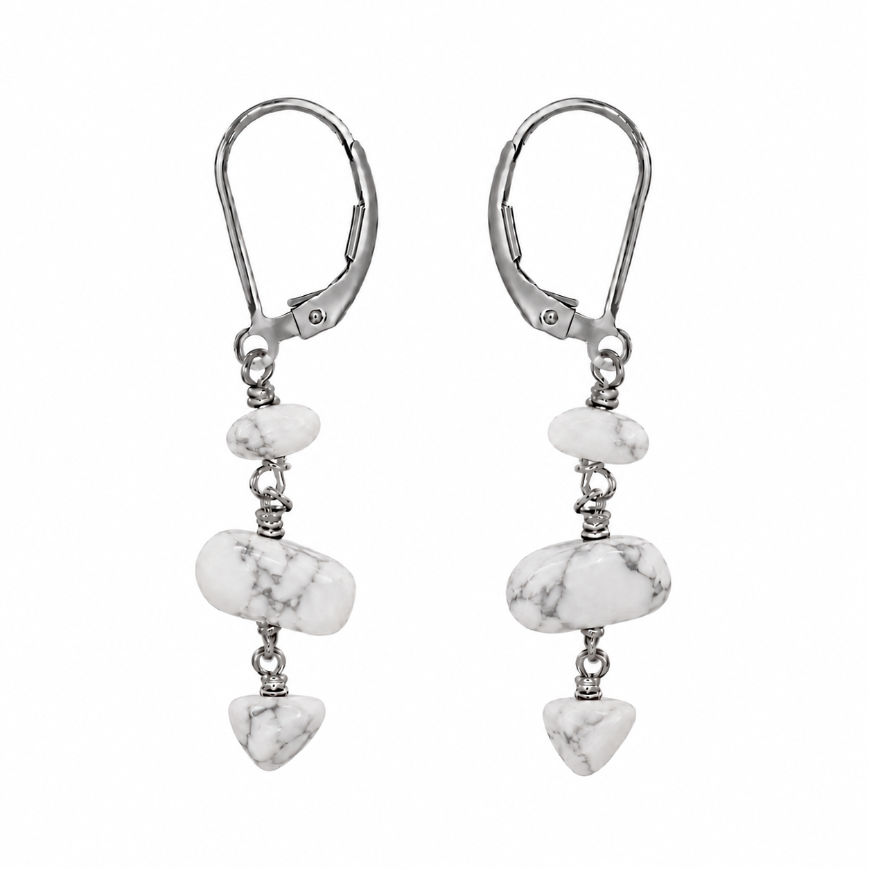 Howlite Crystal Beaded Chain Dangle Leverback Earrings