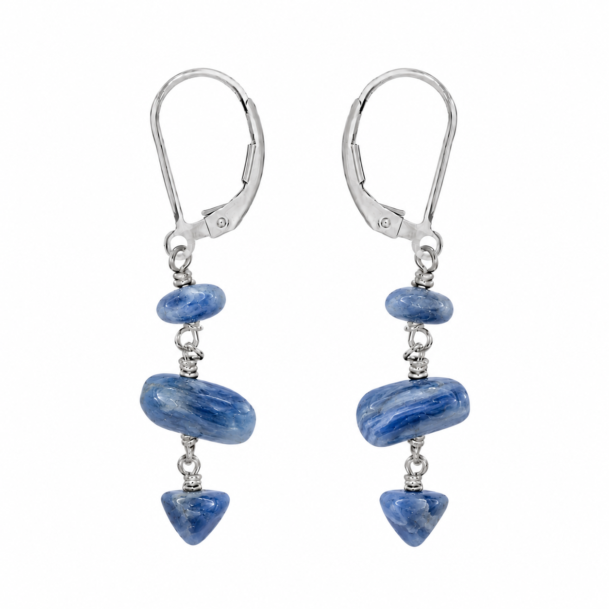 Kyanite Crystal Beaded Chain Dangle Leverback Earrings