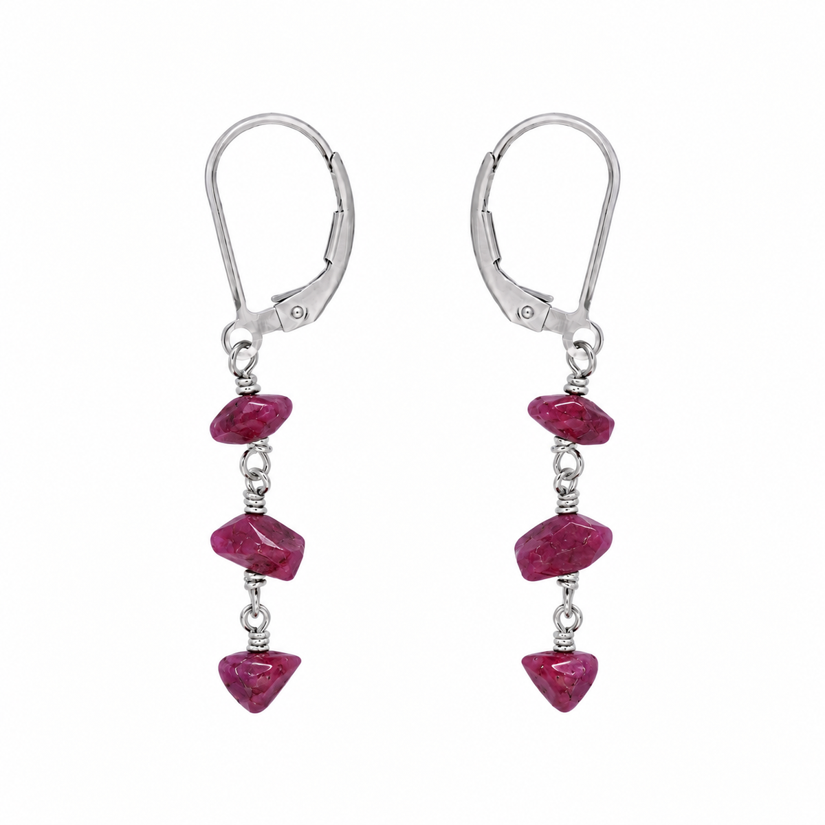 Ruby Crystal Beaded Chain Dangle Leverback Earrings