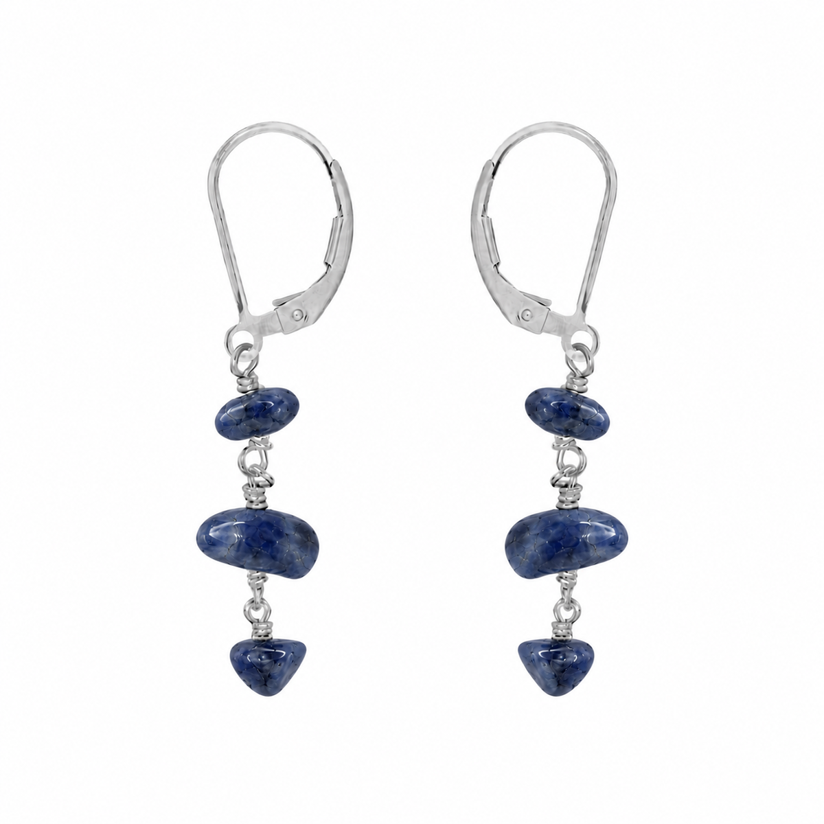 Sapphire Crystal Beaded Chain Dangle Leverback Earrings
