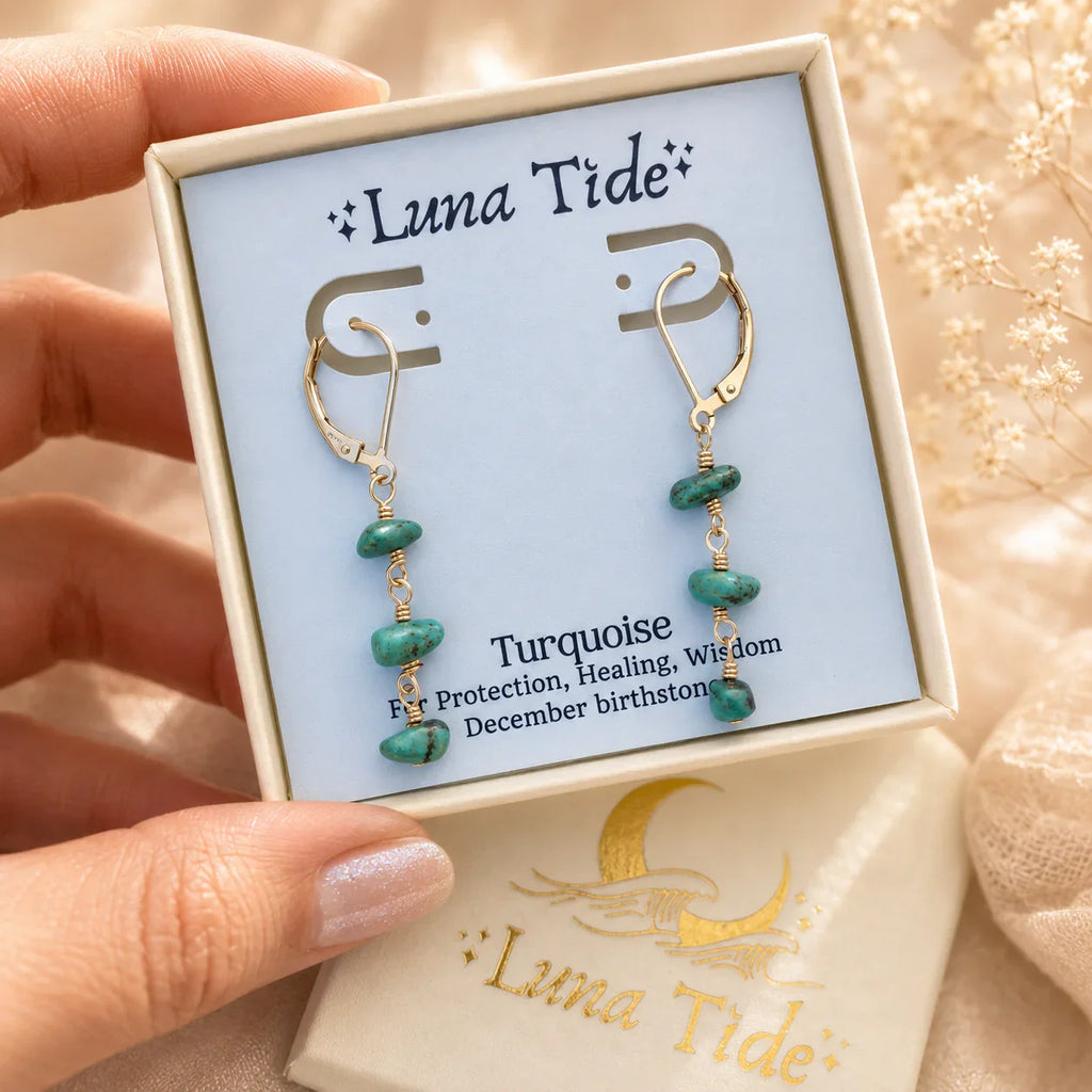 Turquoise Crystal Beaded Chain Dangle Leverback Earrings