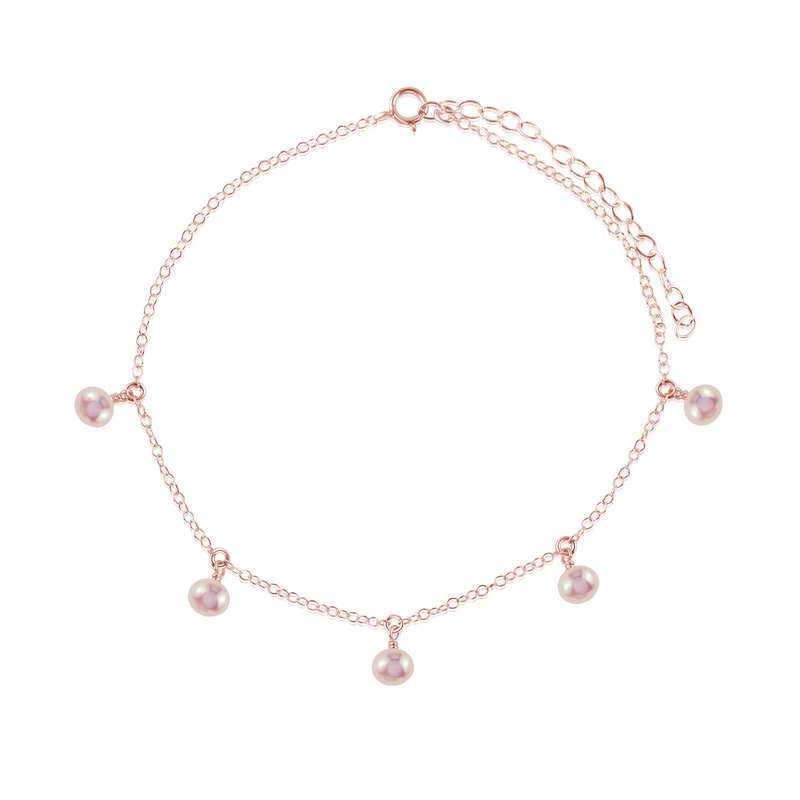 Bead Drop Anklet - Freshwater Pearl - 14K Rose Gold Fill - Luna Tide Handmade Jewellery