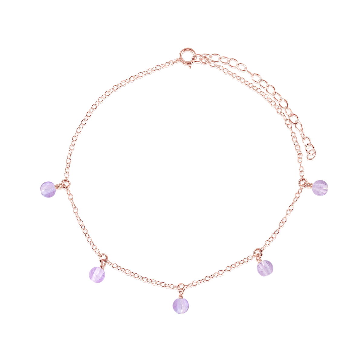 Boho Pink Amethyst Gemstone Bead Drop Anklet