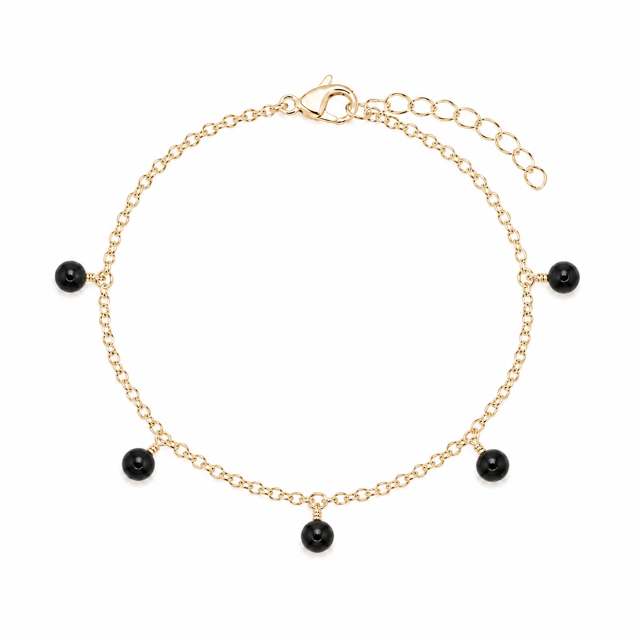 Black Tourmaline Boho Gemstone Bead Drop Charm Bracelet