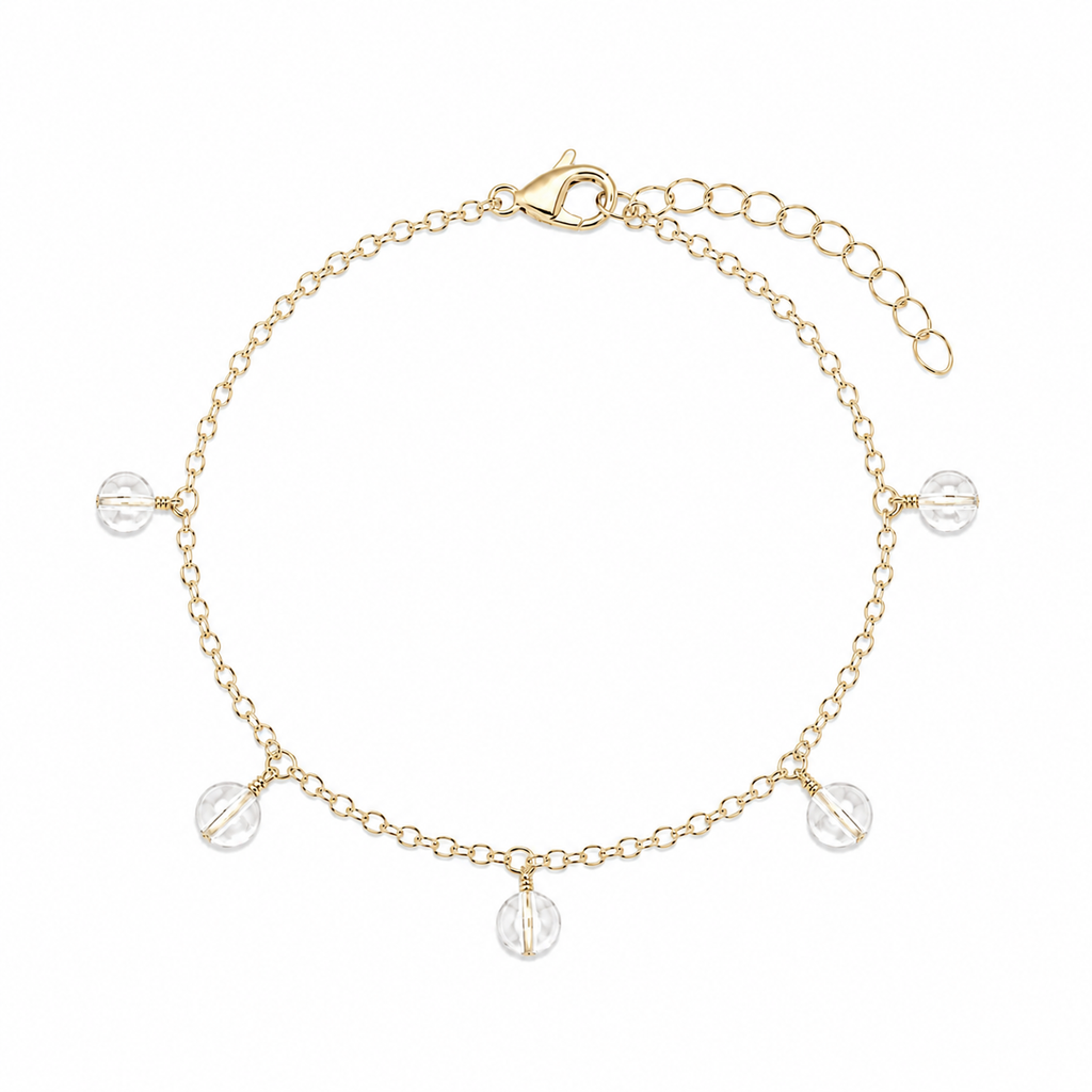 Crystal Quartz Boho Gemstone Bead Drop Charm Bracelet