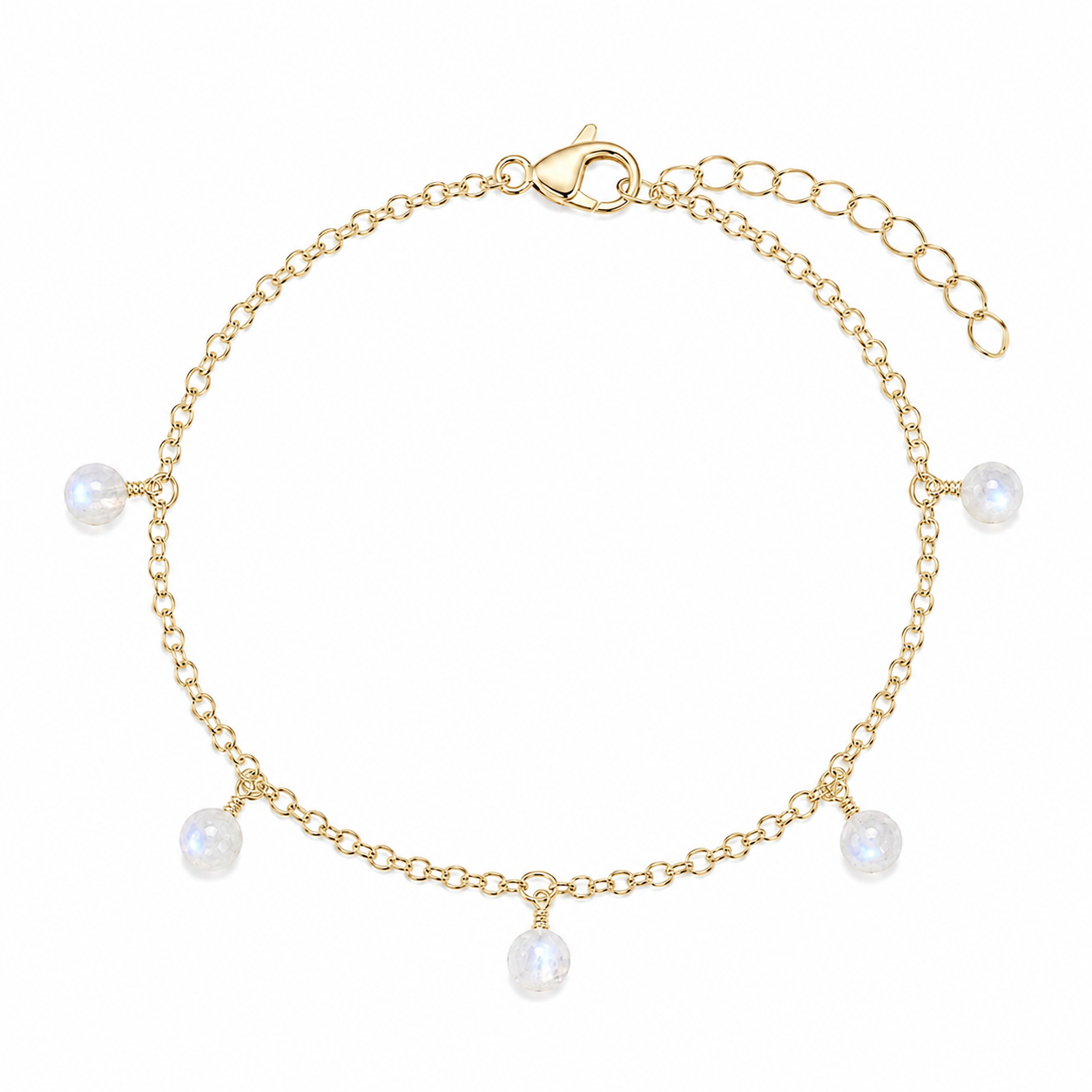 Rainbow Moonstone Boho Gemstone Bead Drop Charm Bracelet