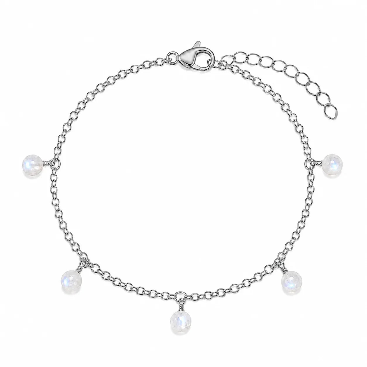 Rainbow Moonstone Boho Gemstone Bead Drop Charm Bracelet