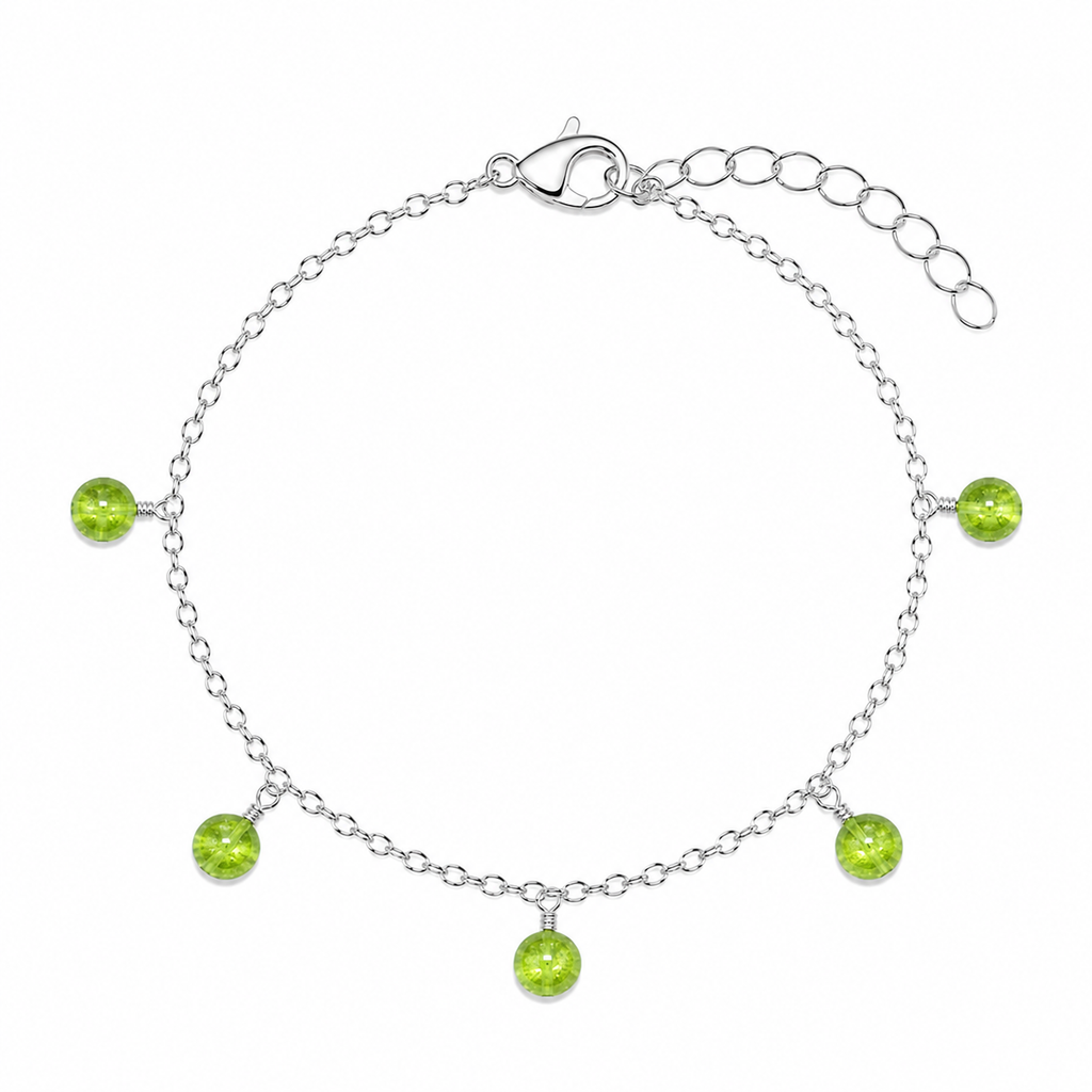 Peridot Boho Gemstone Bead Drop Charm Bracelet