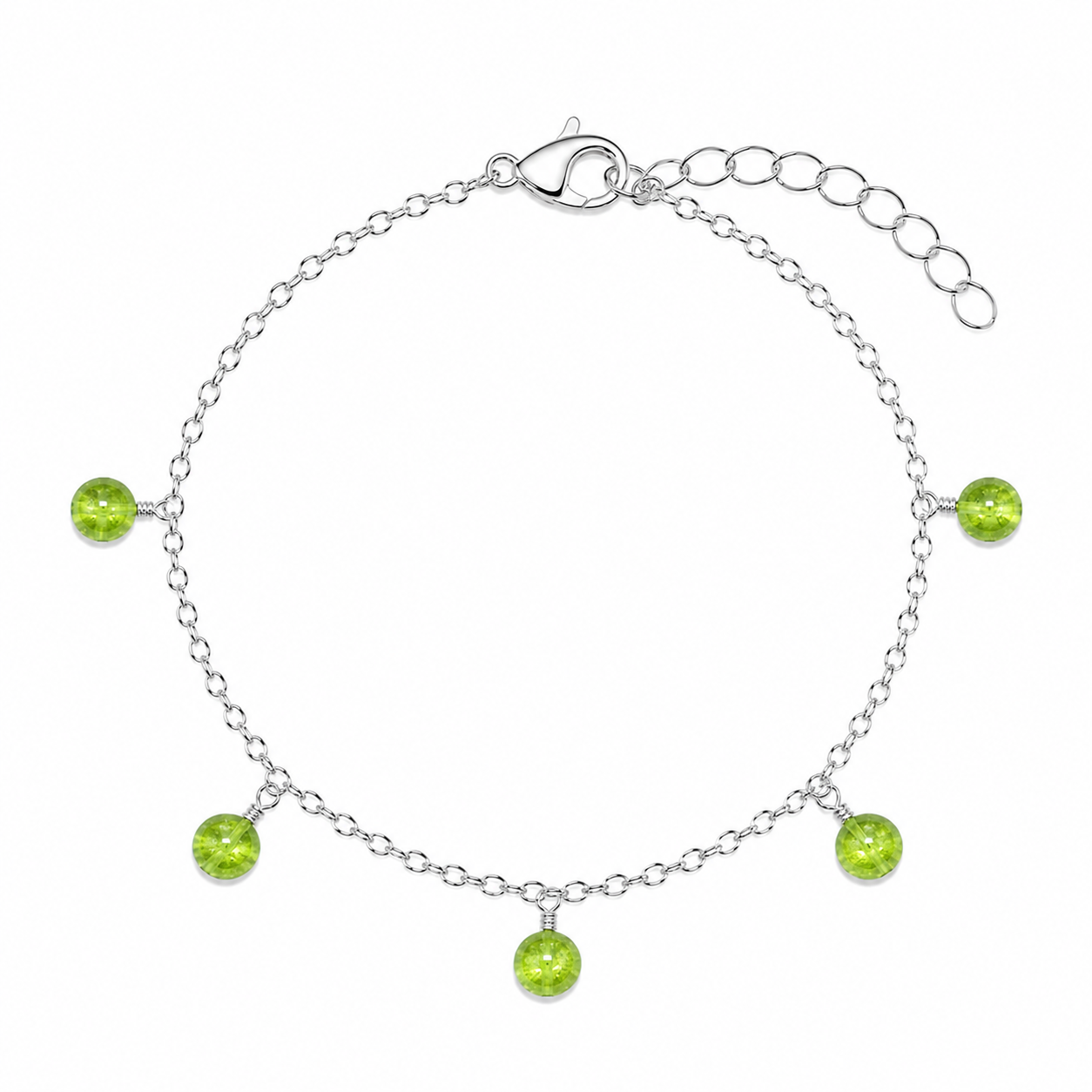 Peridot Boho Gemstone Bead Drop Charm Bracelet