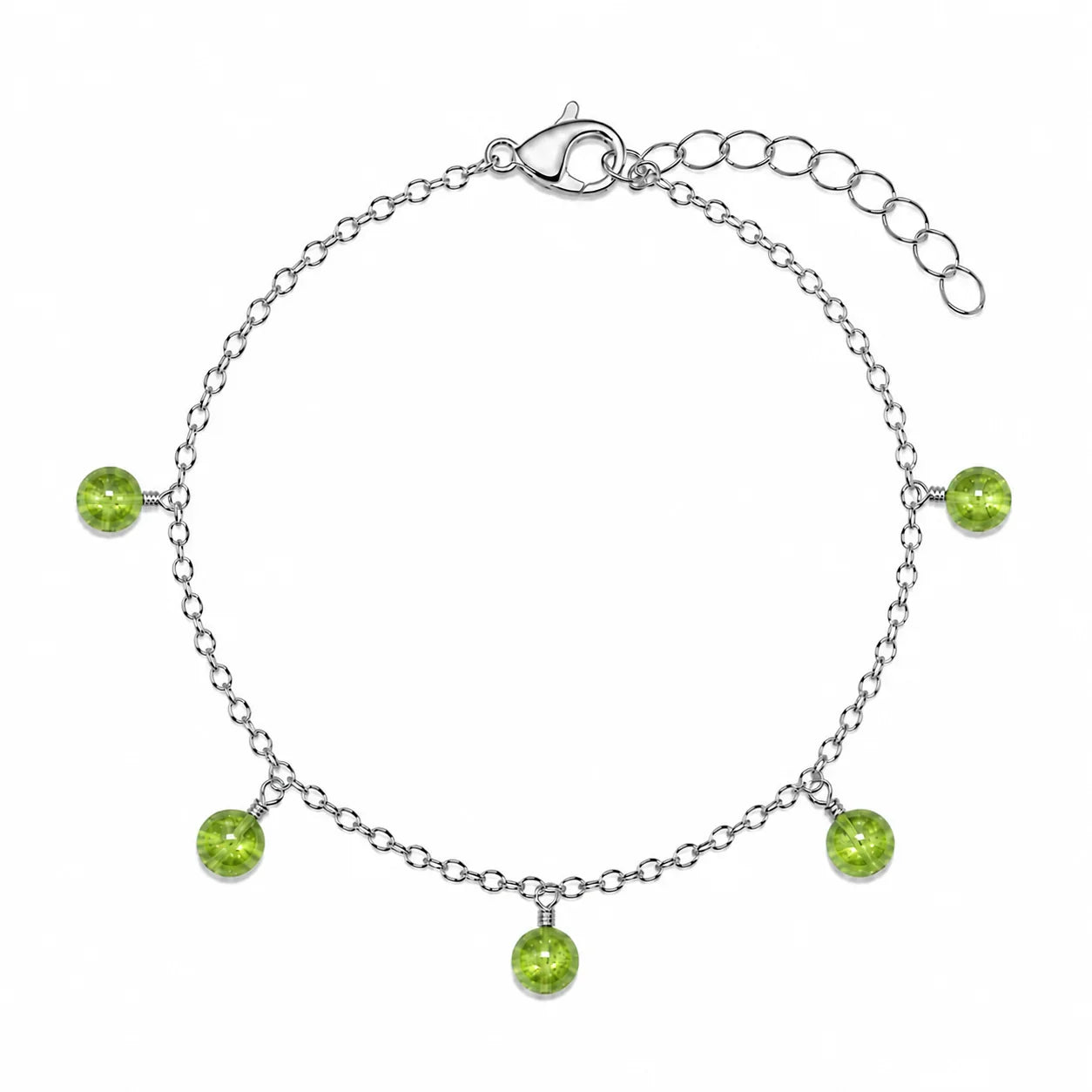 Peridot Boho Gemstone Bead Drop Charm Bracelet