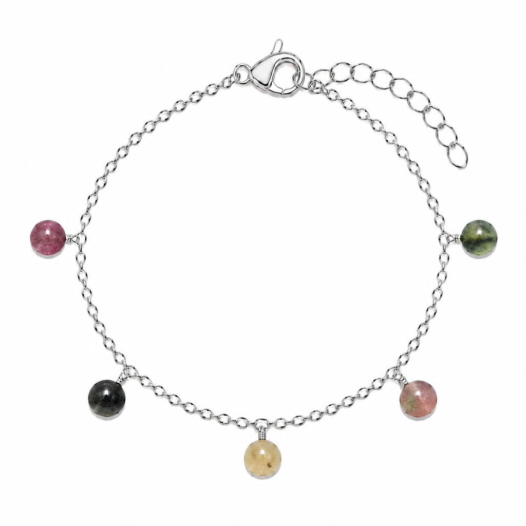 Rainbow Tourmaline Boho Gemstone Bead Drop Charm Bracelet