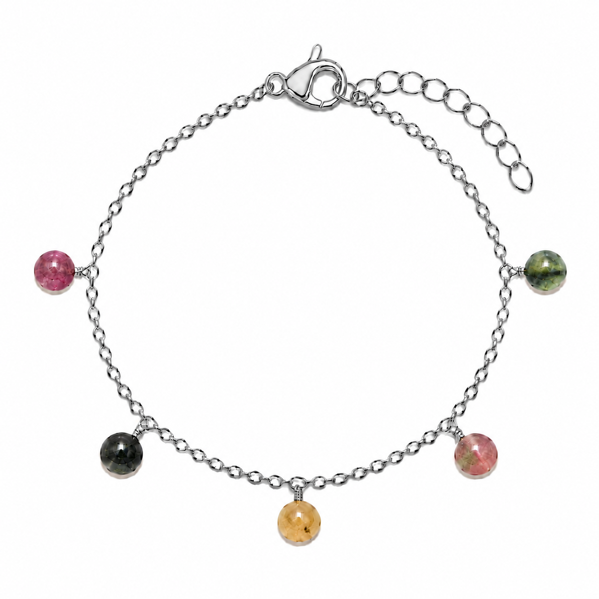 Rainbow Tourmaline Boho Gemstone Bead Drop Charm Bracelet
