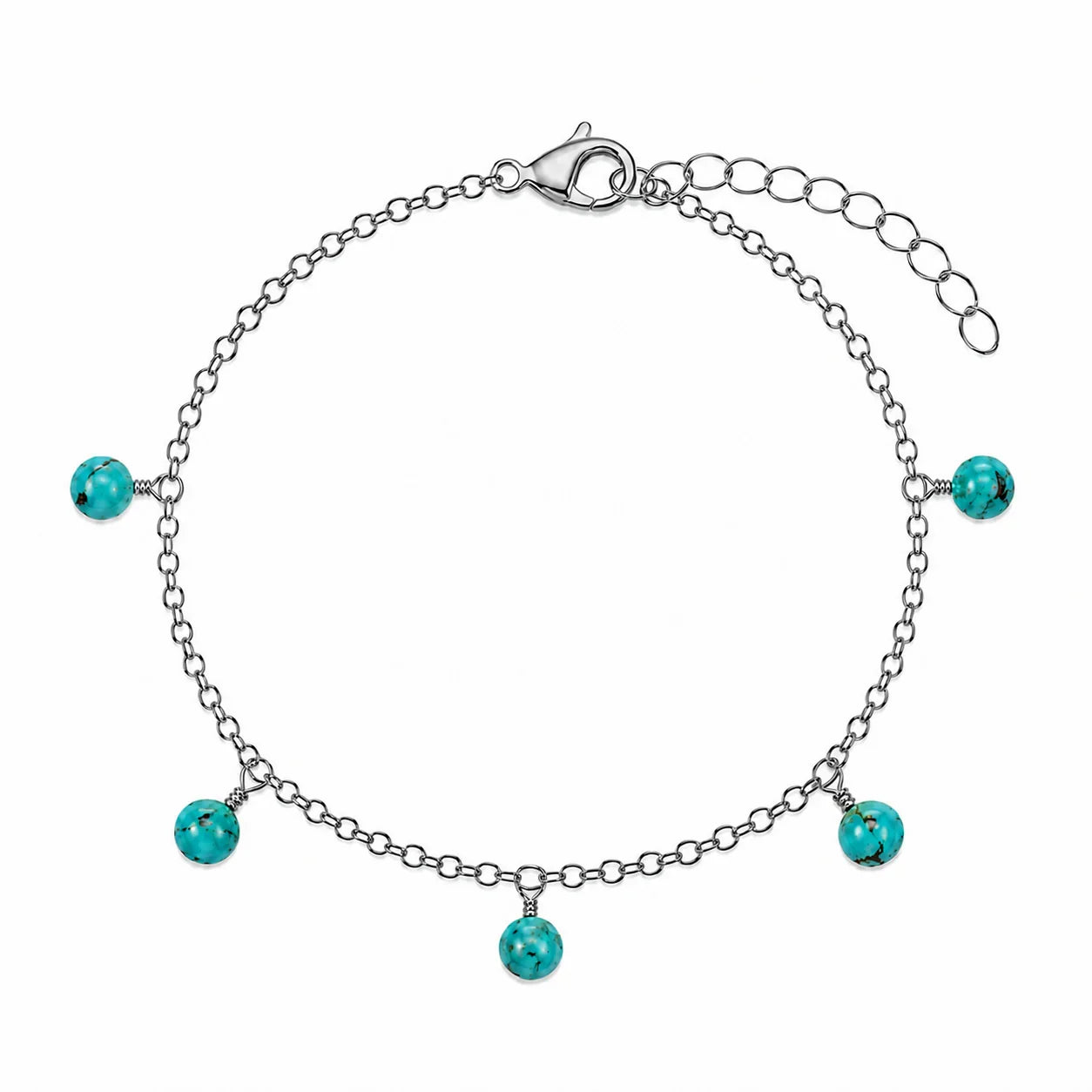 Turquoise Boho Gemstone Bead Drop Charm Bracelet