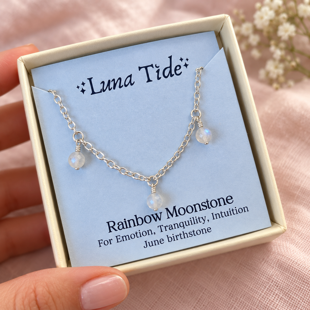 Rainbow Moonstone Crystal Bead Drop Choker