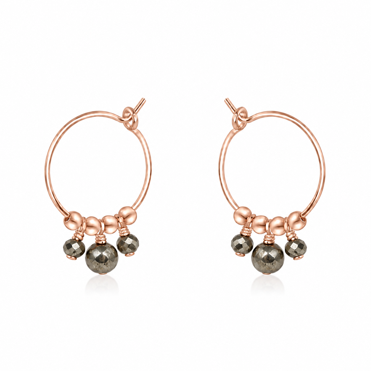 Pyrite Gemstone Bead Drop Hoop Earrings