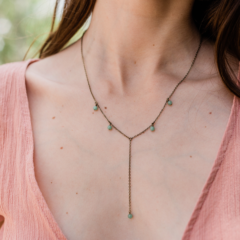 Bronze Aventurine Gemstone Bead Drop Lariat Y Necklace