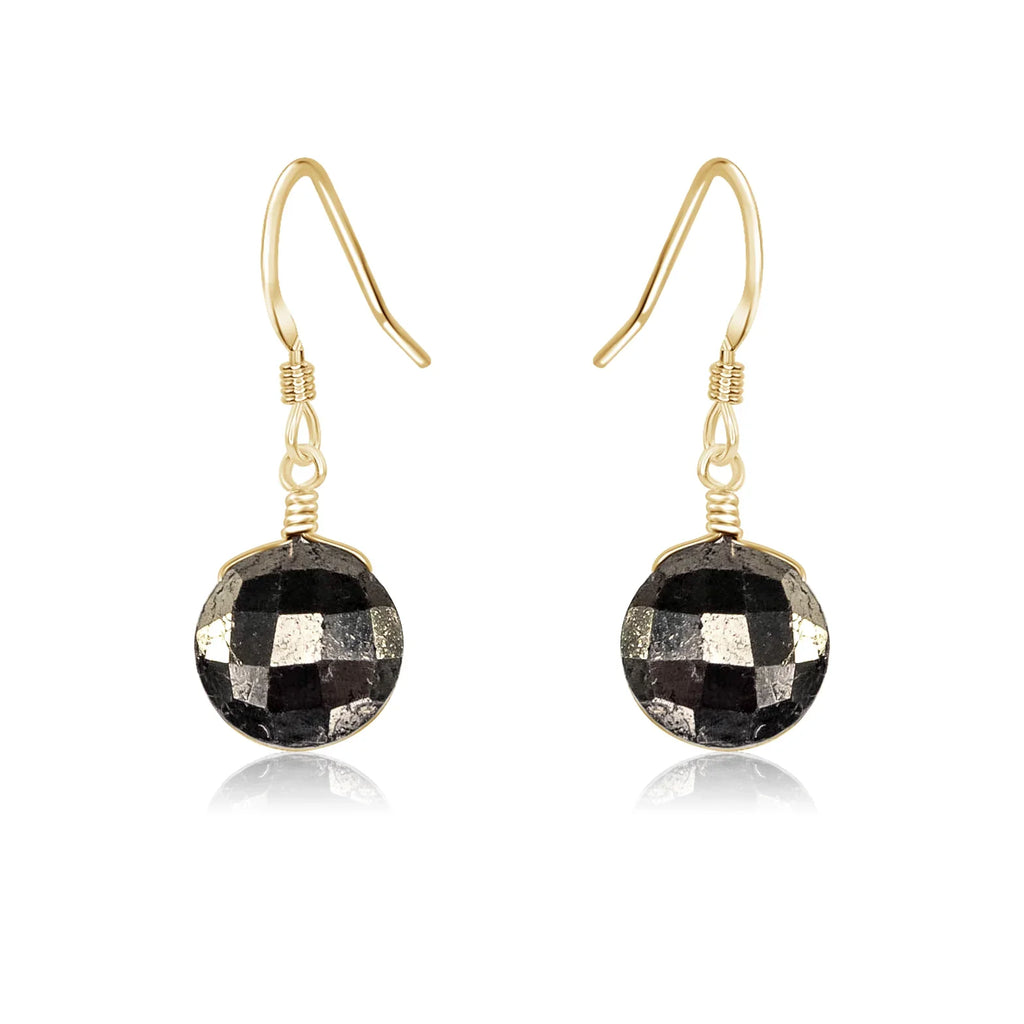 Faceted Pyrite Crystal Circle Dangle Earrings