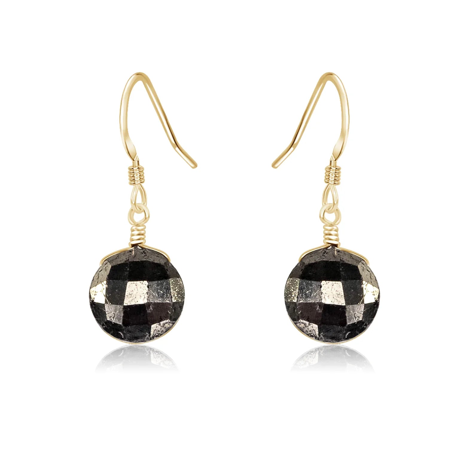 Faceted Pyrite Crystal Circle Dangle Earrings