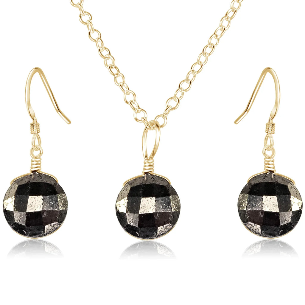 Faceted Pyrite Crystal Circle Jewellery Set