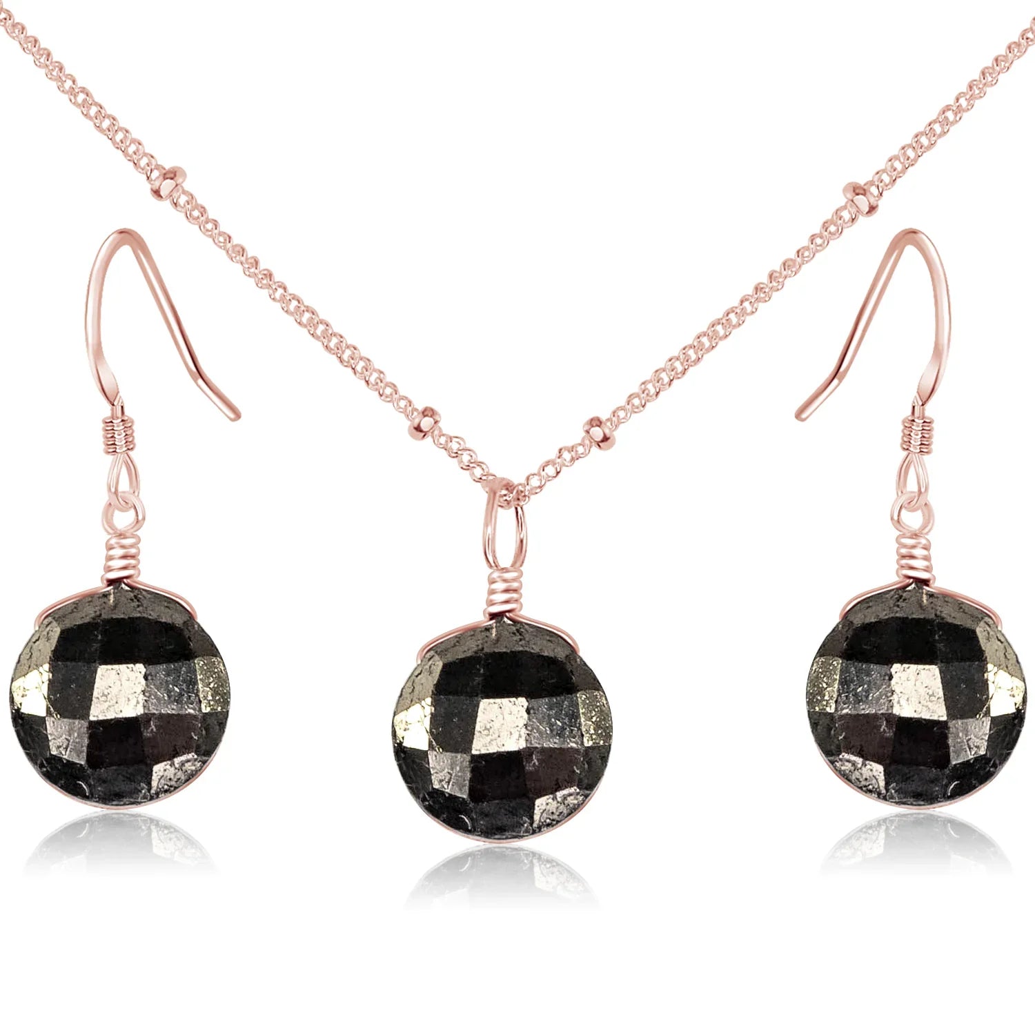 Faceted Pyrite Crystal Circle Jewellery Set