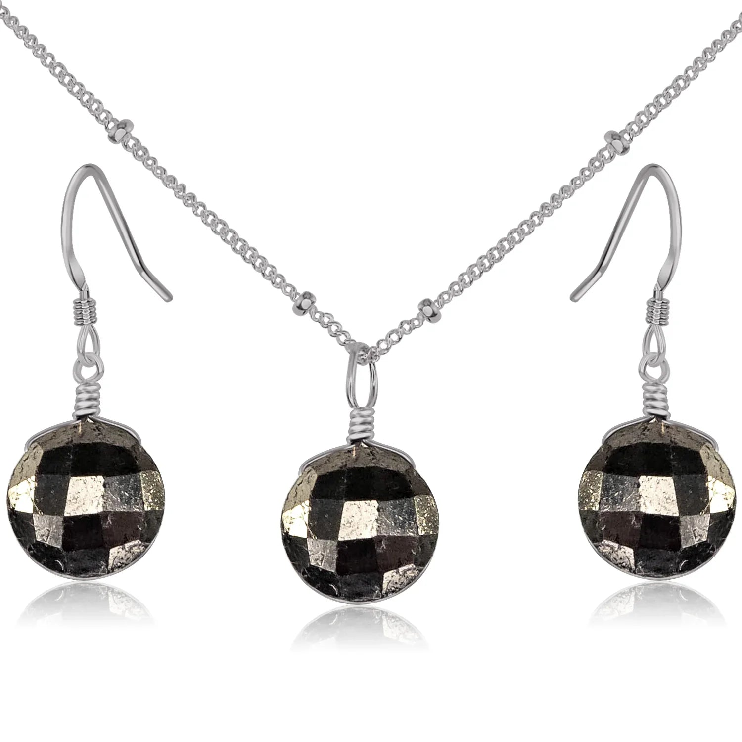 Faceted Pyrite Crystal Circle Jewellery Set