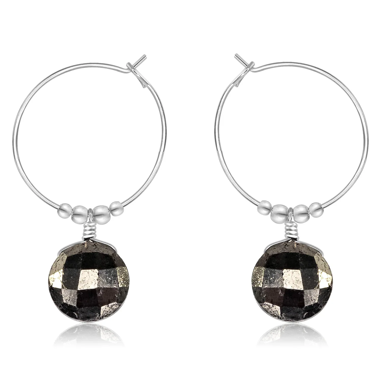 Faceted Pyrite Crystal Circle Dangle Hoop Earrings