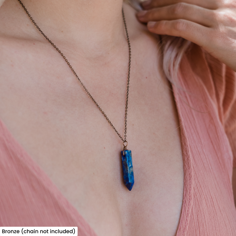 Lapis Lazuli Polished Hexagonal Point Crystal Pendant