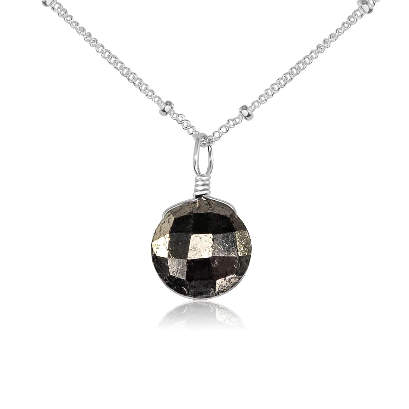 Faceted Pyrite Crystal Circle Pendant Necklace