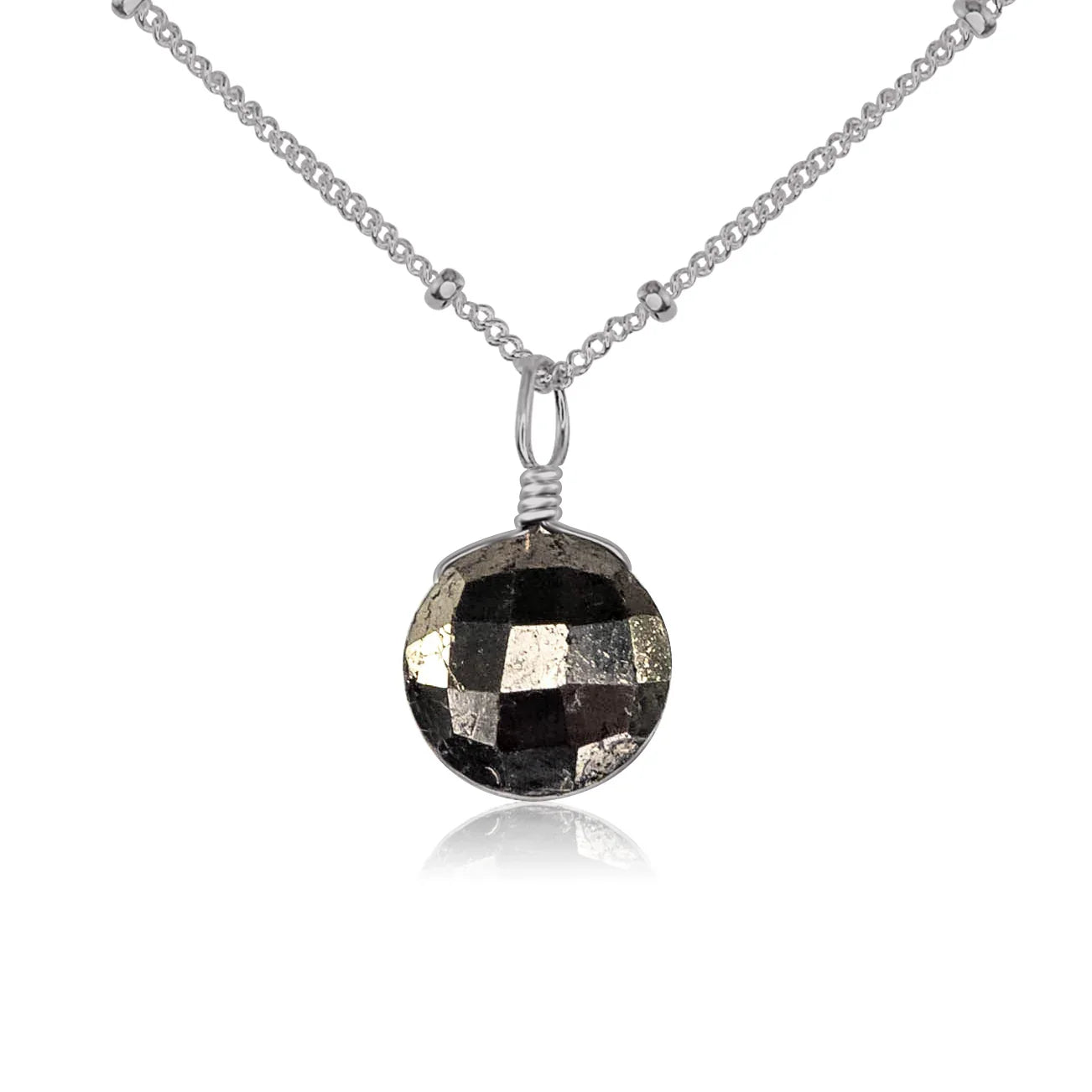 Faceted Pyrite Crystal Circle Pendant Necklace