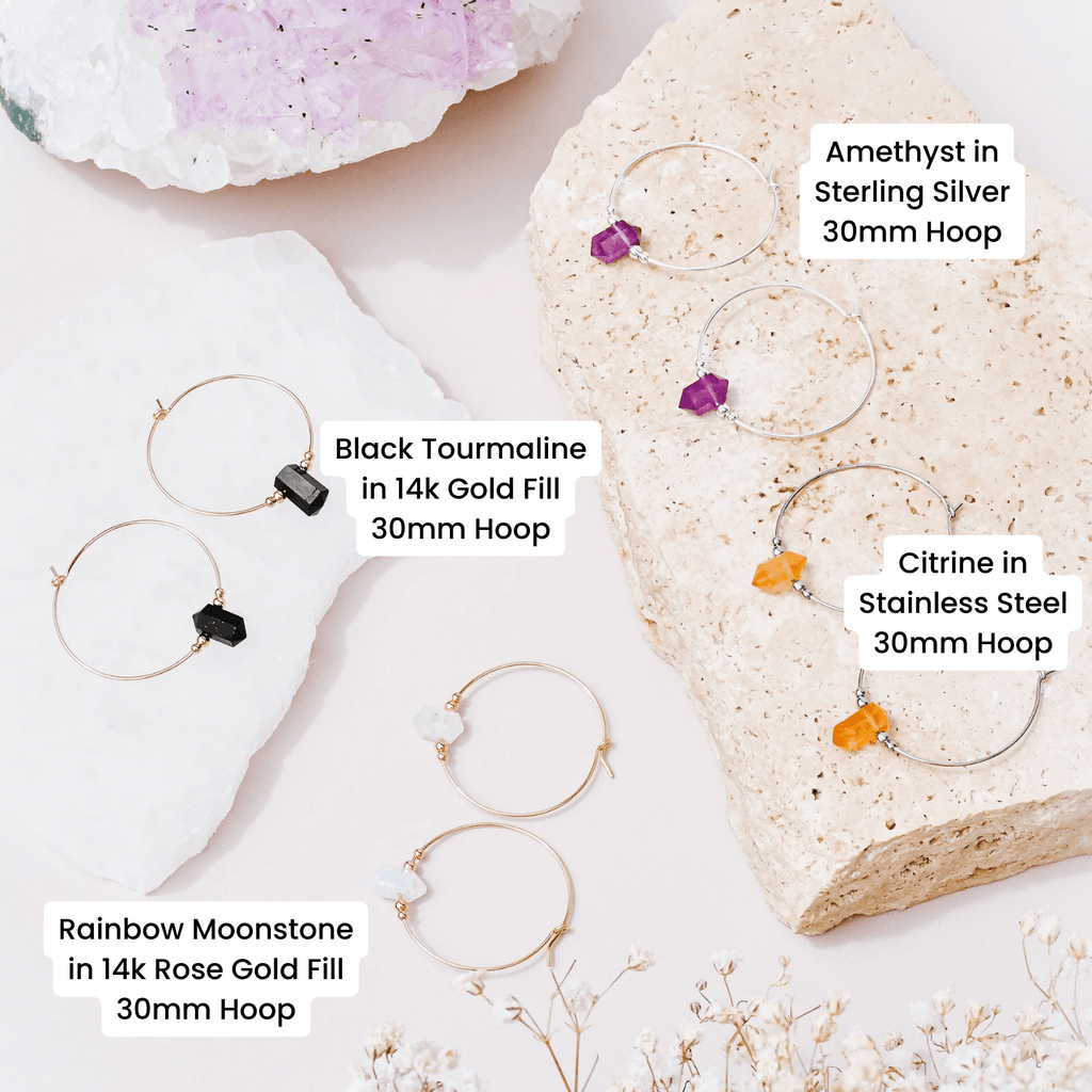 Custom Large Hoop Double Terminated Crystal Point Earrings