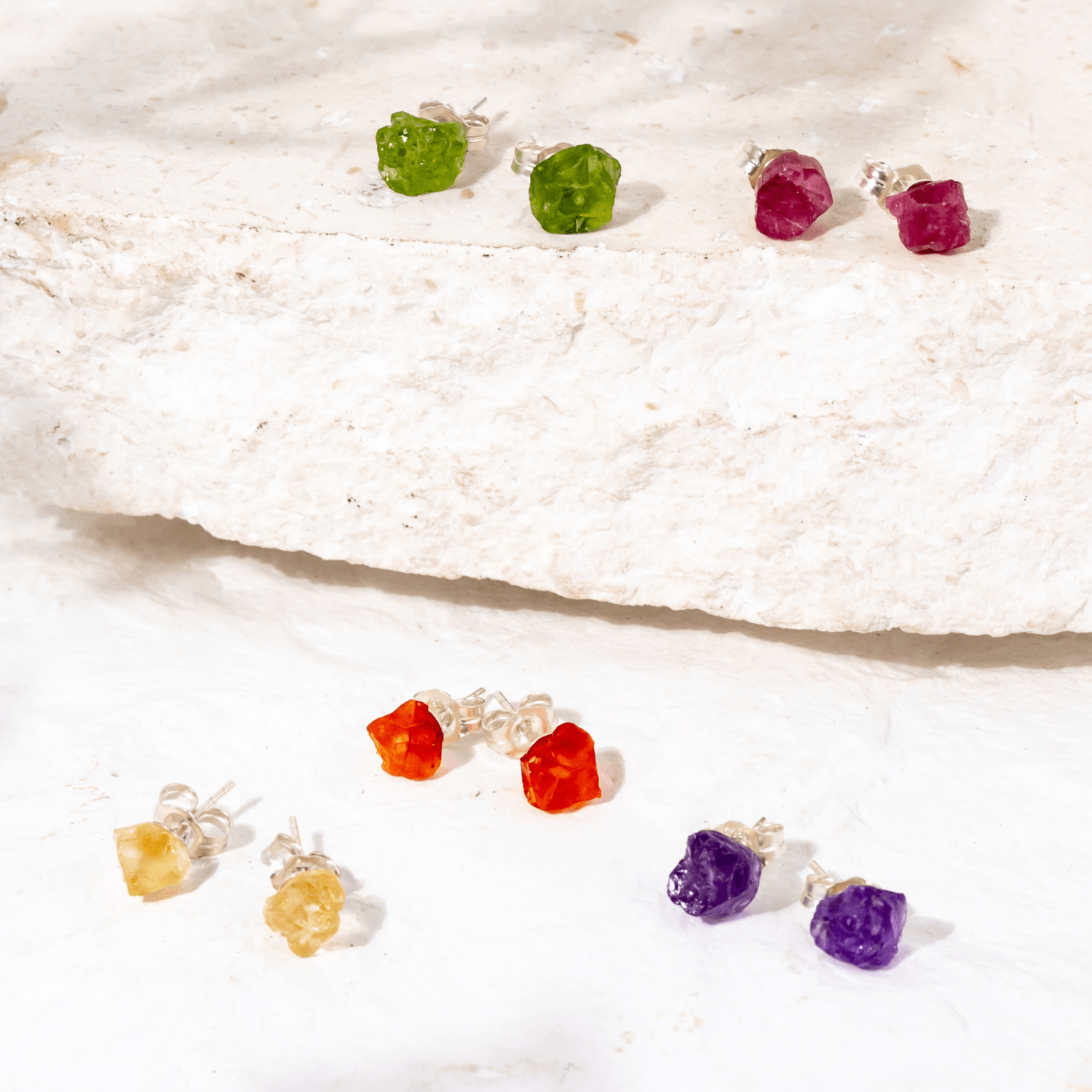 Custom Raw Crystal Gemstone Stud Earrings