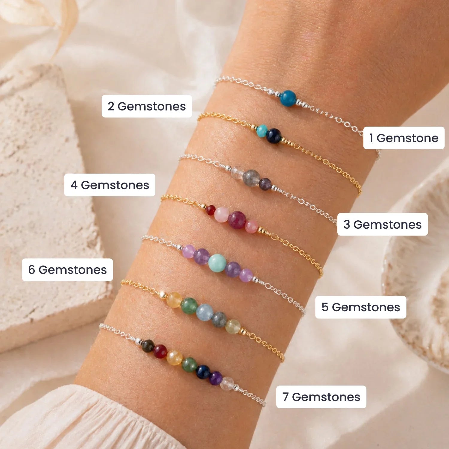 Custom Dainty Gemstone Bracelet - Custom Dainty Gemstone Bracelet - 14k Gold Fill / M 15-20cm (6-8") - Standard - Luna Tide Handmade Crystal Jewellery
