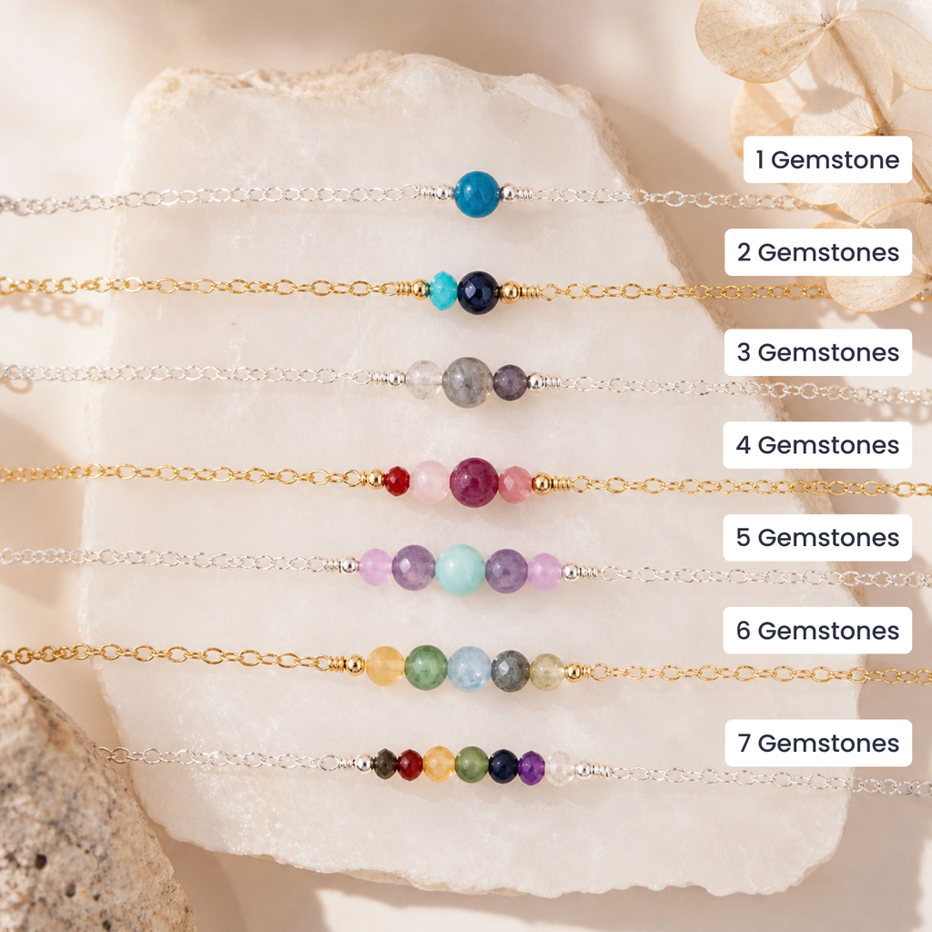 Custom Dainty Gemstone Bracelet - Custom Dainty Gemstone Bracelet - 14k Gold Fill / M 15-20cm (6-8") - Standard - Luna Tide Handmade Crystal Jewellery