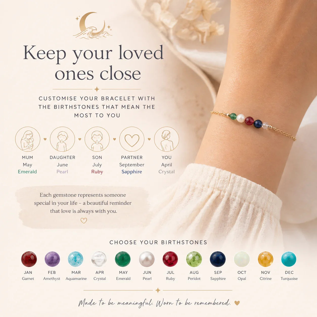 Custom Dainty Gemstone Bracelet - Custom Dainty Gemstone Bracelet - 14k Gold Fill / M 15-20cm (6-8") - Standard - Luna Tide Handmade Crystal Jewellery