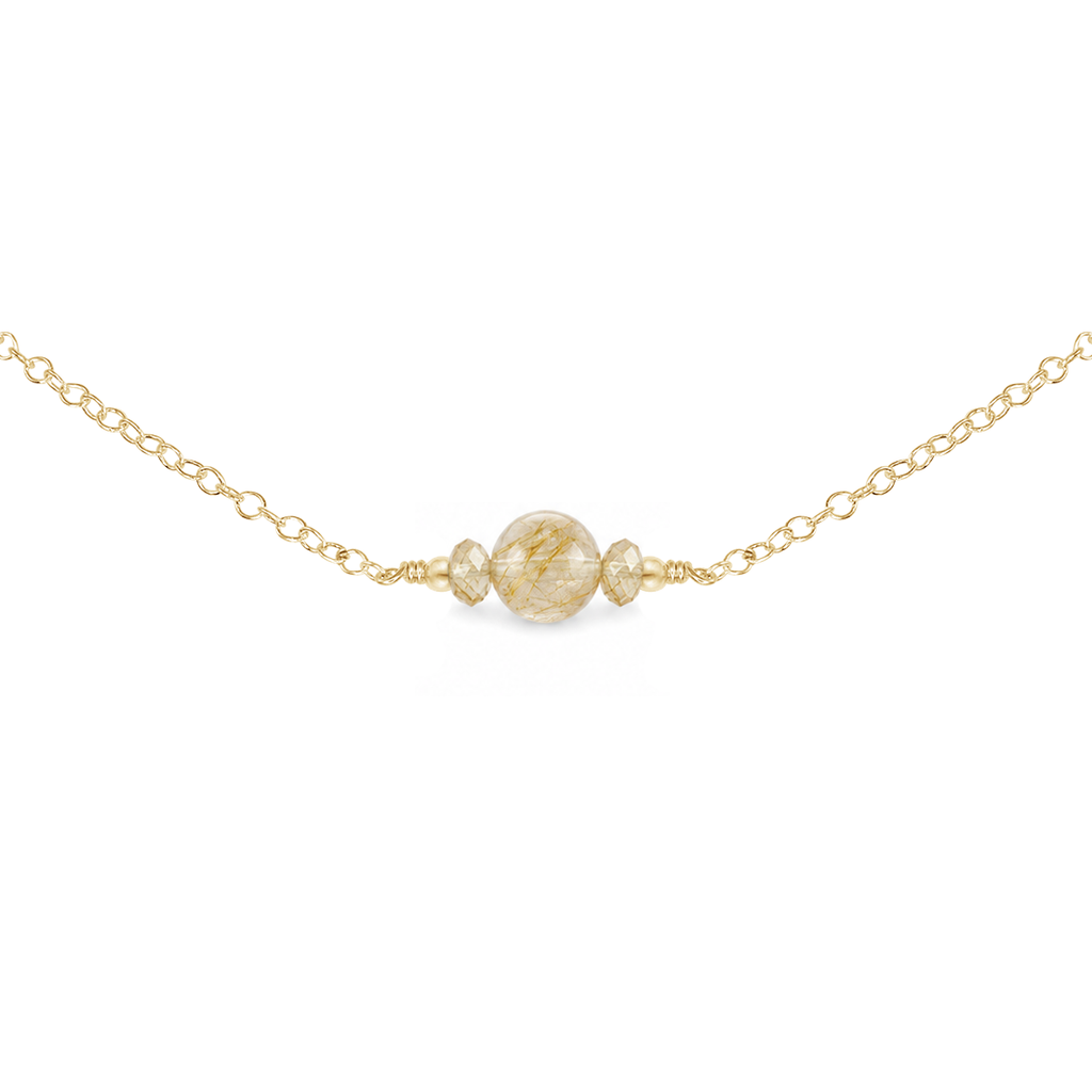 Dainty Golden Rutilated Quartz Gemstone Choker Necklace